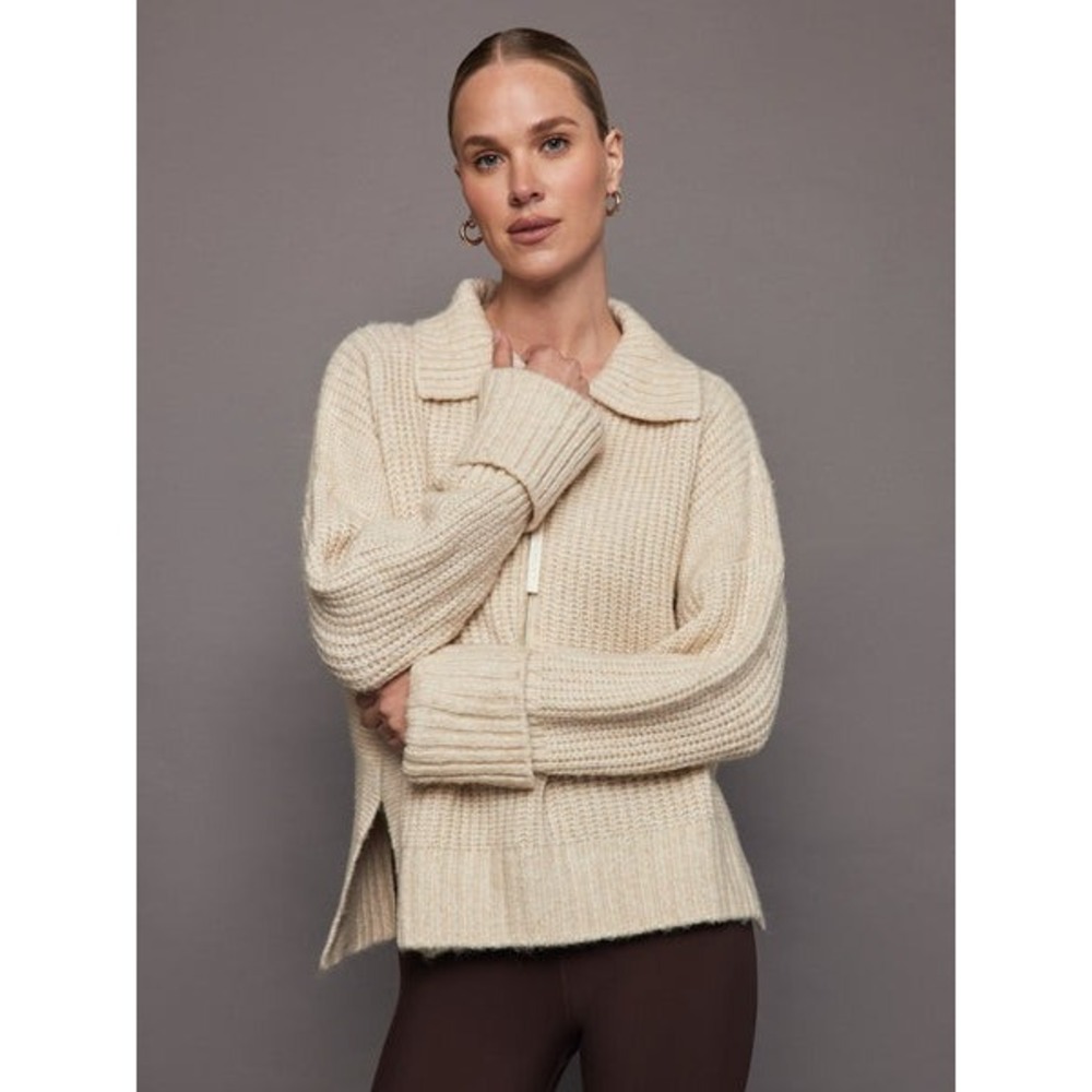 Varley Amelia Half Zip Knit Sweater Relaxed Fit Wool Blend VAR01581 Cream Small